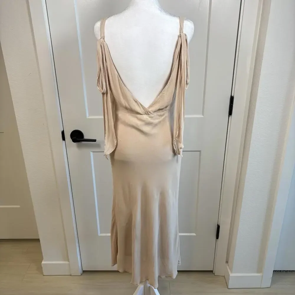 Reformation Nude Champagne Dress Women’s Size 10 Backless Tie Straps Midi Dress - Picture 3 of 8